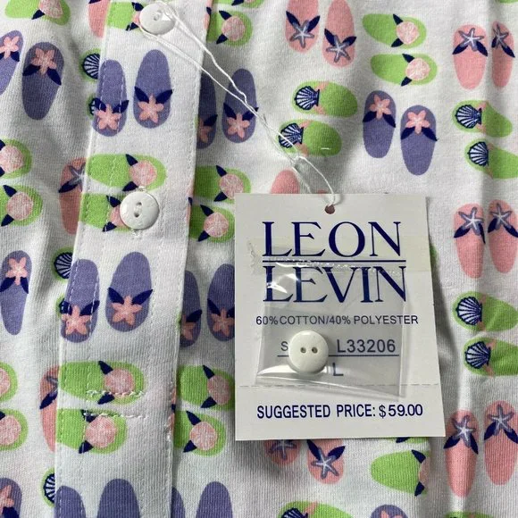 New Leon Levine Polo Shirt Womens Large Flip Flop Print Short Sleeve Blo… - Picture 4 of 8